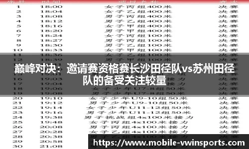 巅峰对决：邀请赛资格赛长沙田径队vs苏州田径队的备受关注较量